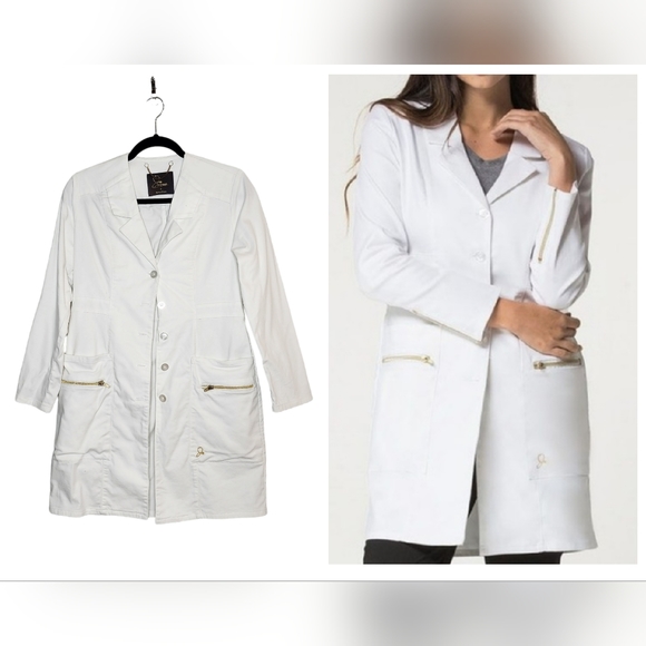 Jaanuu Jackets & Coats Jaanuu White Lab Coat With Gold Zippers